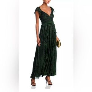 BRAND NEW W/TAGS AQUA X WICKED METALLIC RUFFLE GREEN AND BLACK MAXI DRESS. XXL
